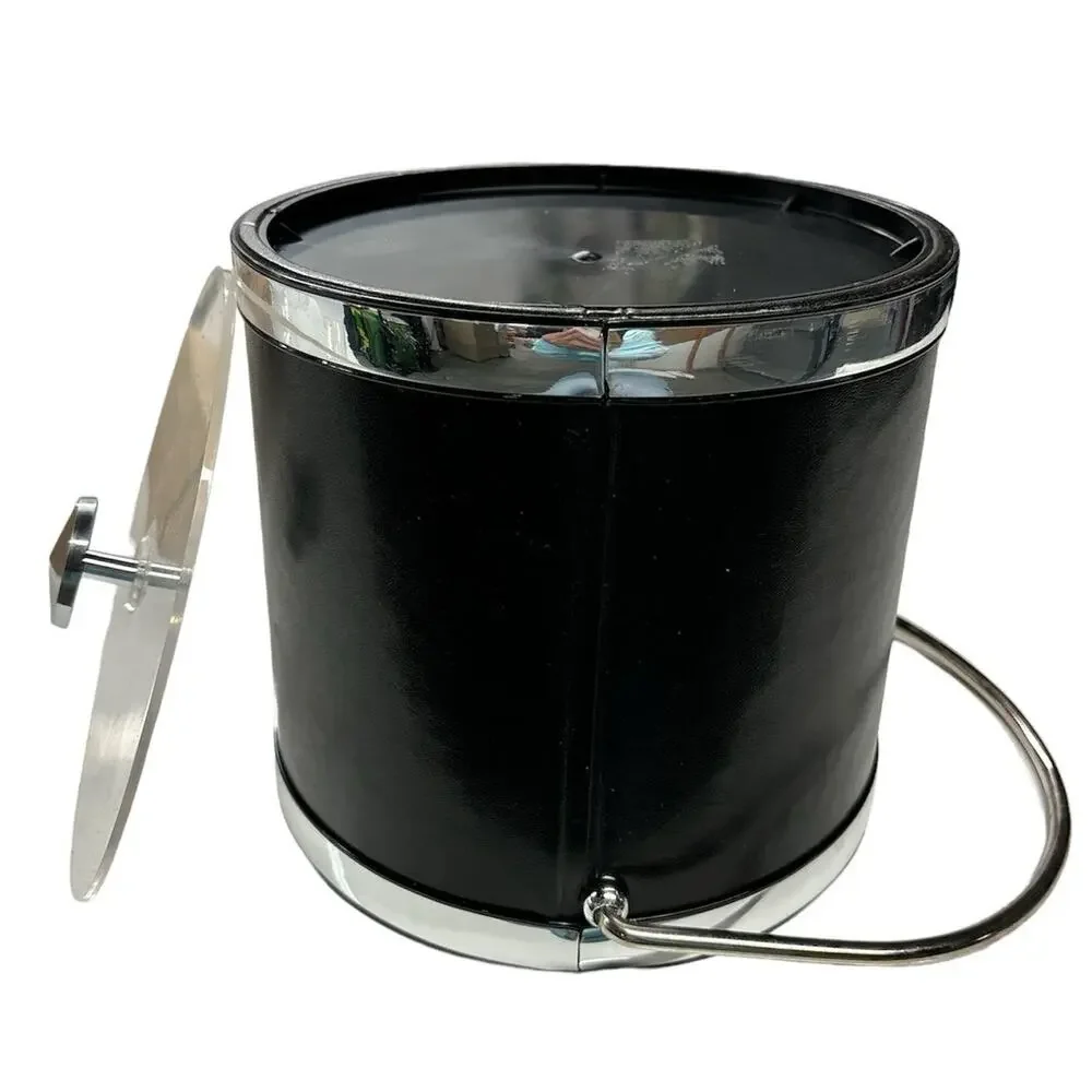 Vintage Mid Century Modern Faux‎ Leather Bar Ware Ice Bucket